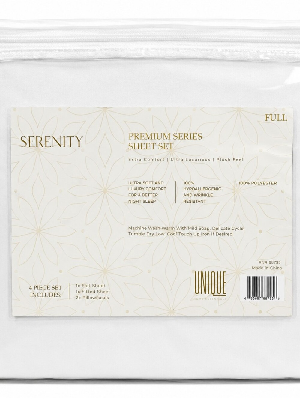 Title: Serenity Premium Series Full Sheet Set White 4 Piece New